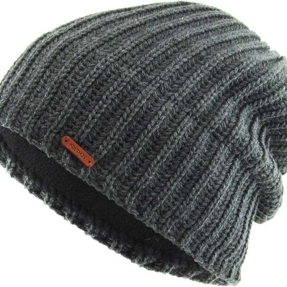 Thick Ribbed Slouch Beanie Thermal Fleece Lined - Picture 5 of 5